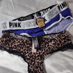 NWT Bundle - PINK / Victoria's Secret Blue Hipster / Leopard Panties - Size S